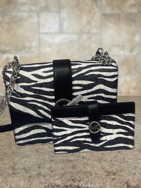 Michael Kors Greenwich Black and White Zebra Crossbody Bag and Wallet Set